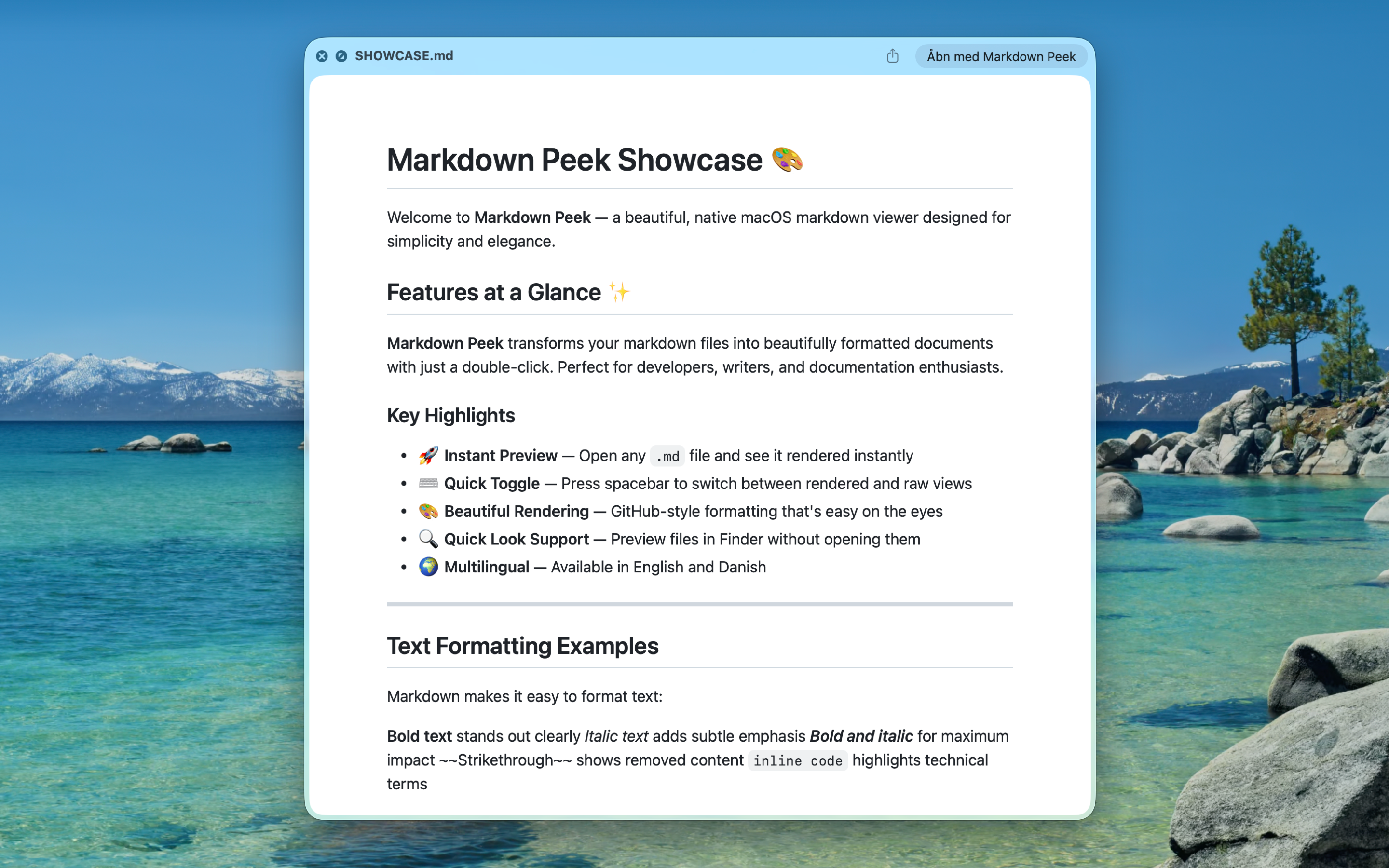 Un archivo Markdown previsualizado con Quick Look en el Finder, renderizado por Markdown Peek sin abrir la app.